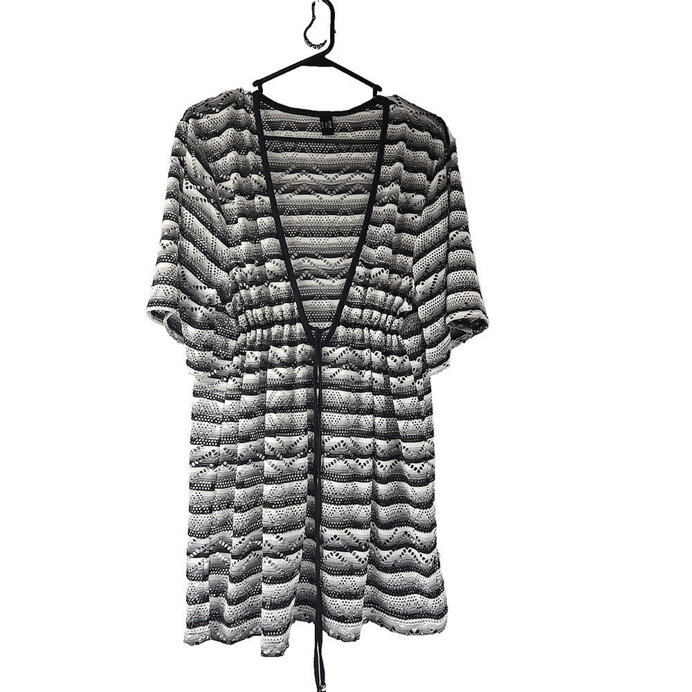 a.n.a Womens Dress Swimsuit Cover Up Black White Open Work Lace Size XL